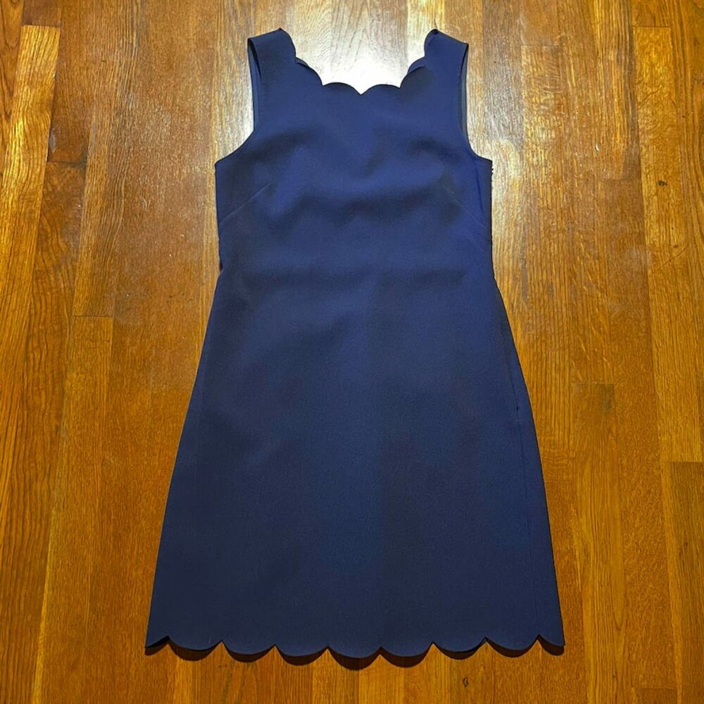 J.Crew Navy Scalloped Neck Sheath Dress Size 6 Petite